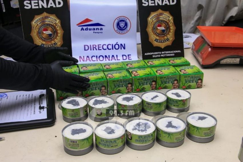 Senad detecta cocaína en potes de gel en el aeropuerto Silvio Pettirossi