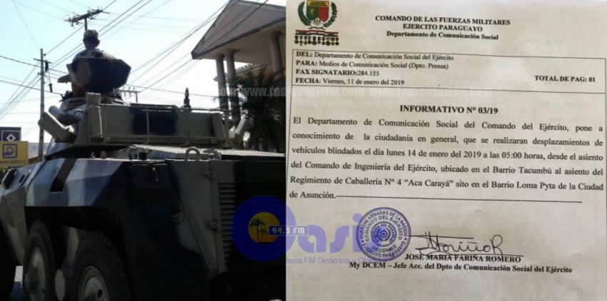 FF.AA. informa sobre movilización de blindados