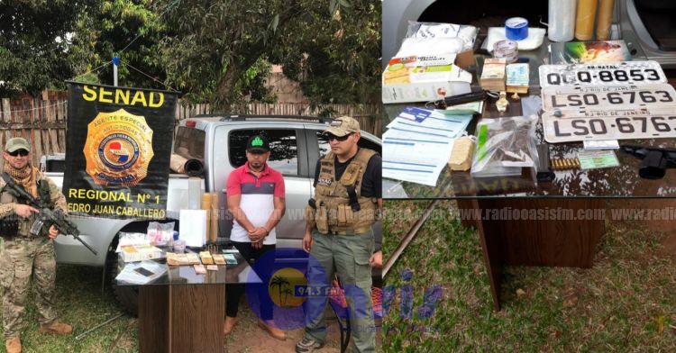 Senad detiene a un hombre con drogas, armas y dinero en Capitán Bado