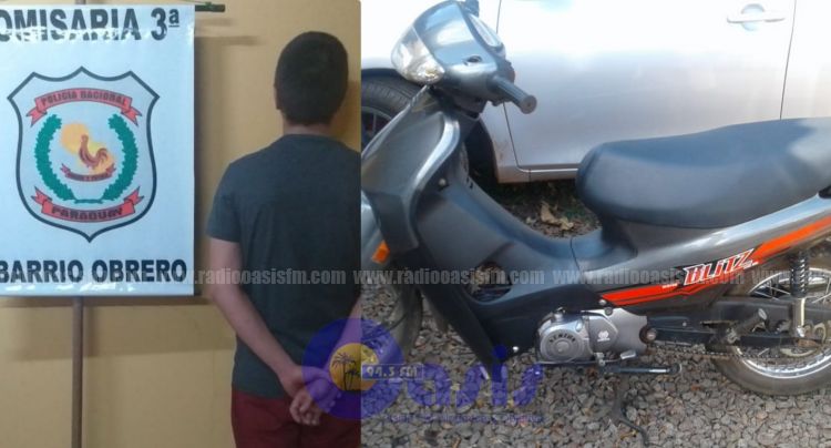 Menor fue detenido por la policía con moto robada en Pedro Juan