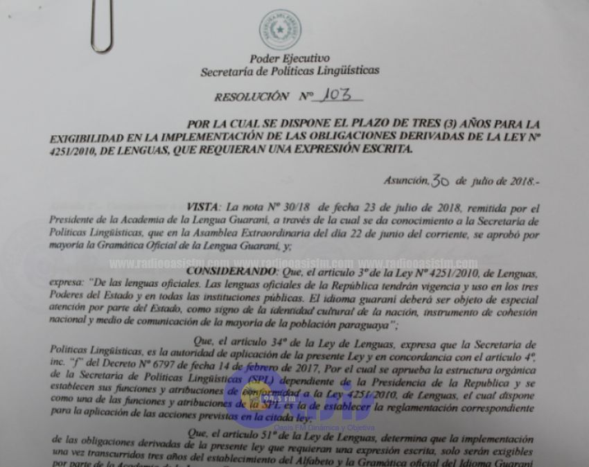 Documentos oficiales deberán estar en guaraní