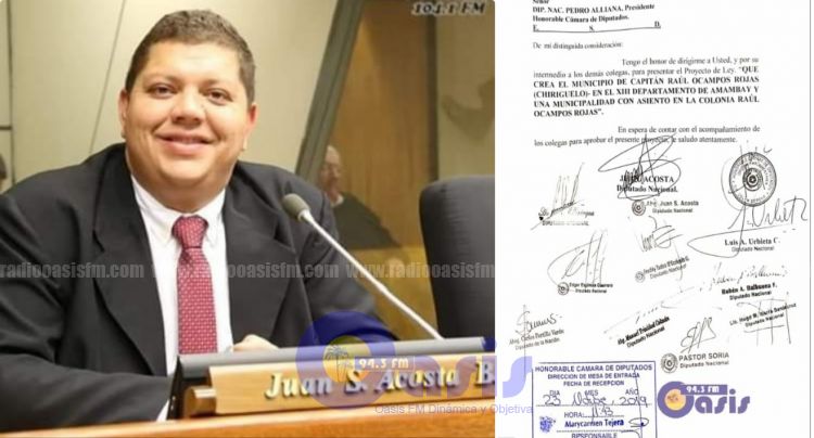 Diputado Colorado presentó proyecto de Municipalización  de Chiriguelo