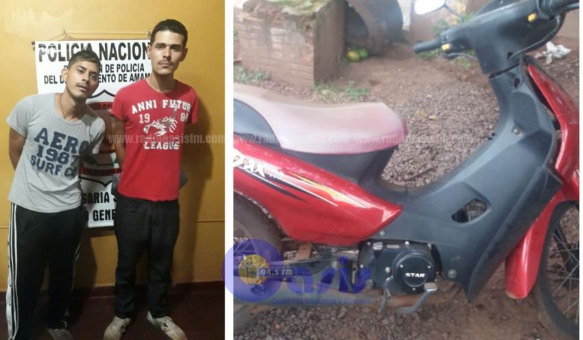 Policía  detuvo a dos delincuentes que llevaban  una moto en Pedro Juan