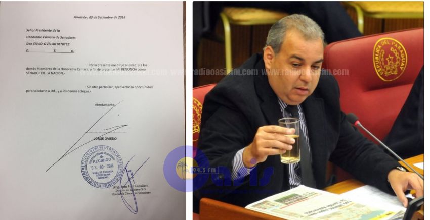 Jorge Oviedo Matto renuncia al Senado
