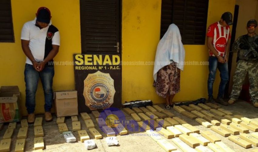Senad detiene a 3 personas e incauta 100 kilos de droga en Amambay