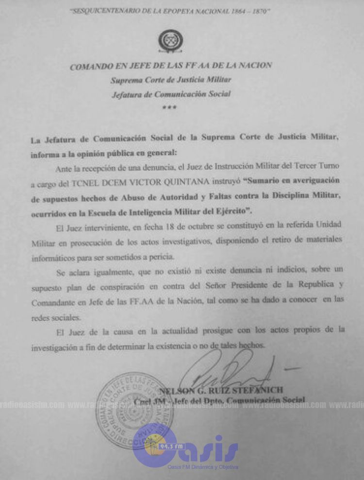 Justifican allanamiento en escuela militar por supuestas actividades ilícitas