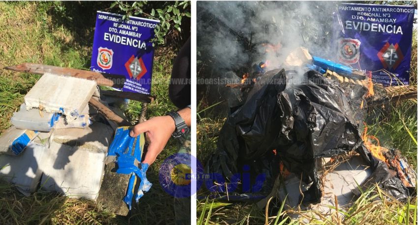 Antinarcoticos de Amambay, Incautan e incineran marihuana prensada
