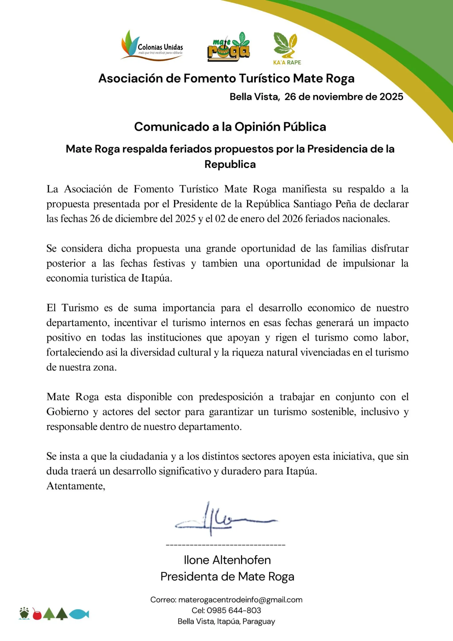 Organizaciones turísticas respaldan decisión presidencial de declarar feriado el 26 de diciembre