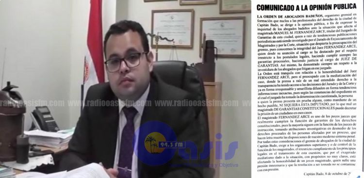 Abogados de Capitán Bado emiten comunicado de apoyo a Juez