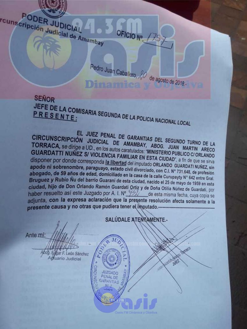 Orlando Guardatti Recupera su libertad