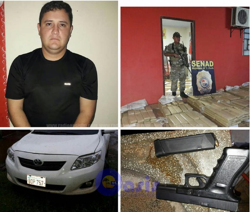 Policía fue detenido por la Senad en una vivienda  con 557 kilos de marihuana en Pedro Juan