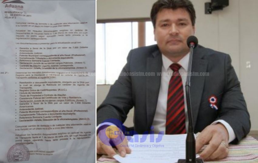 Concejal Municipal de Pedro Juan ejerce profesión en contravención a ley de Aduanas